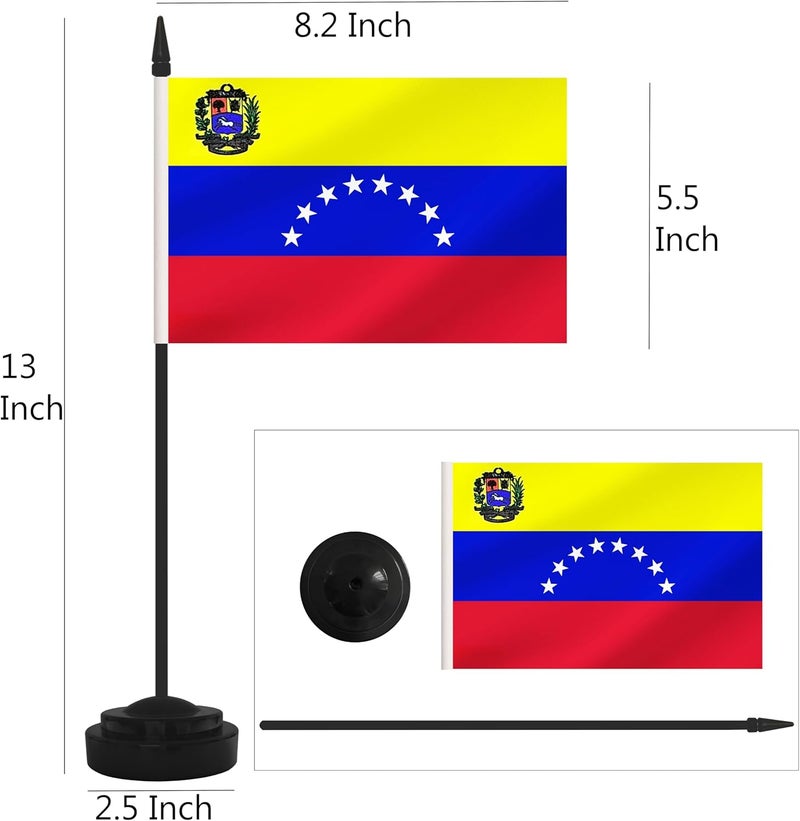 Yamiuo 2 Pack Venezuela Desk Flag Set, Venezuelan Desktop Small Miniature Table Office Flag with 12" Black Pole and Black Base, Offices, Classroom, Home, Festival Decoration (Venezuela) - Image 2